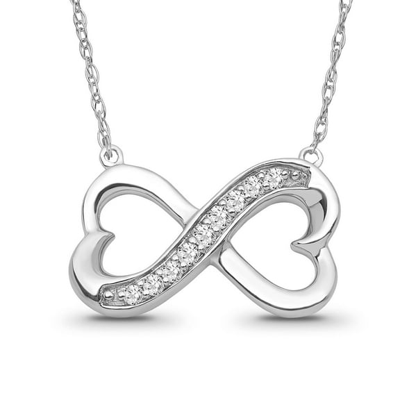 ARAIYA JEWELRY Sterling Silver Diamond Double Heart Infinity Pendant Necklace for Women (1/10 Cttw, I-J Color, I2-I3 Clarity), 18"