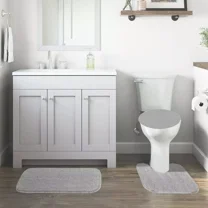 GHL Chenille 3 Piece Bath Rug Set with Contour Mat & Toilet Lid Cover, Rubber Backing