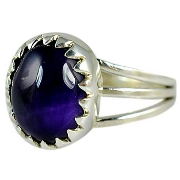 Navya Craft Amethyst Oval 925 Sterling Silver Handmade Women Statement Ring Purple Gemstone Ring Size 5.0