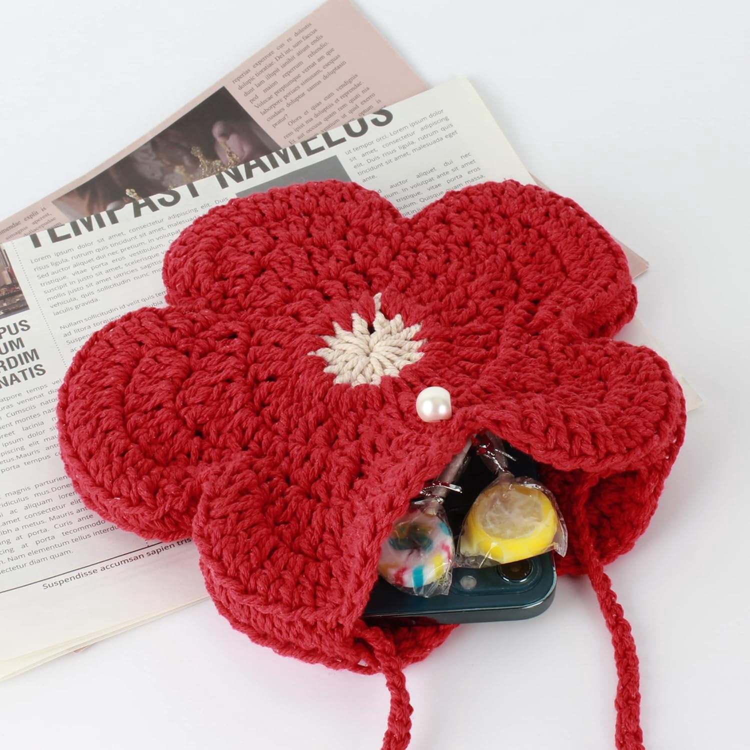 Women Mini Flower Cotton Crochet Crossbody Shoulder Bag Handbag Purse
