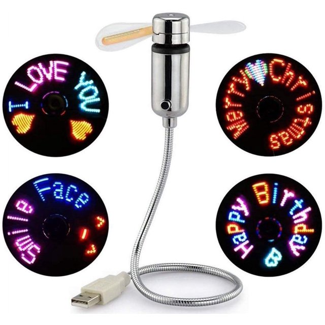 Ventilateur Programmable Usb, Mini Ventilateur Led Ventilateur de Bureau avec un Message de Col de Cygne Flexible Programmable