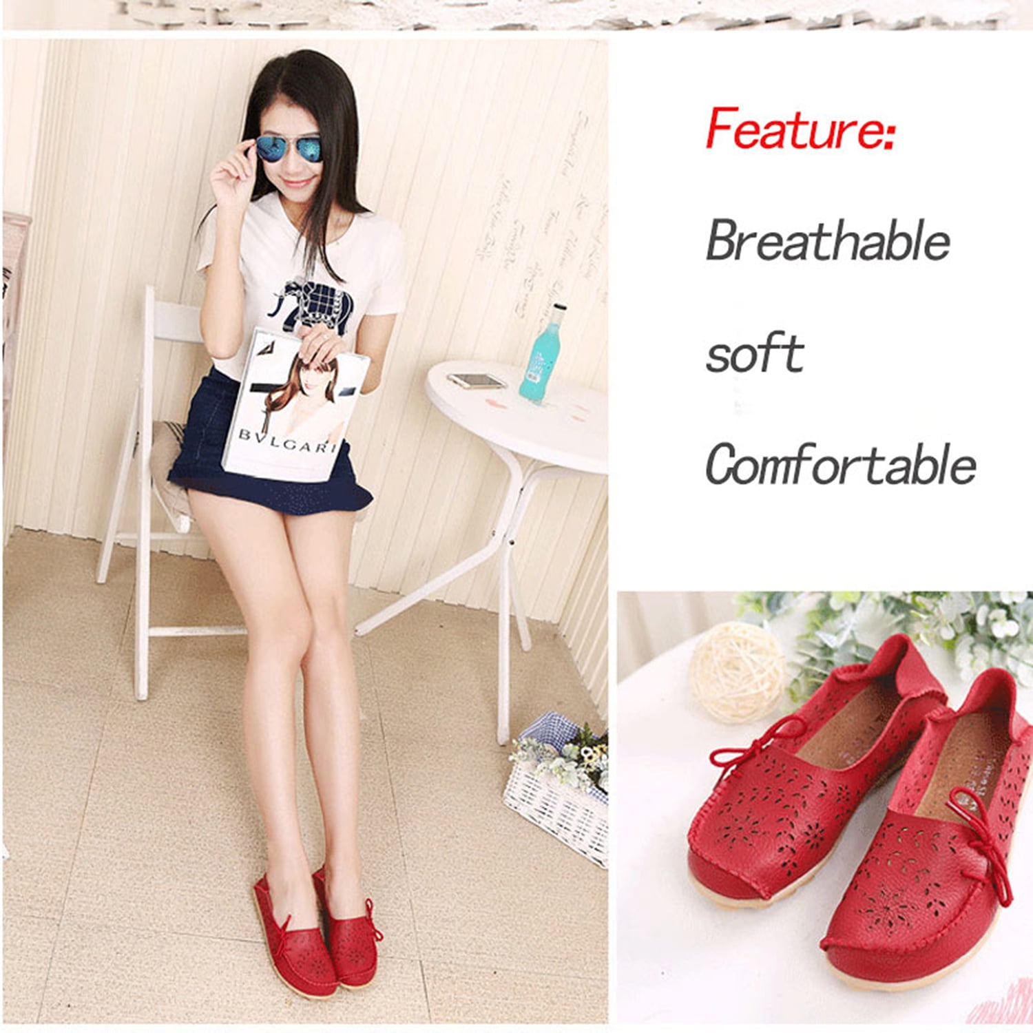 Woman Cow Leather Flats Women Slip On Womens Loafers Female Moccasins Shoe red 6M US Woman Cow Leather Flats Women Slip On Womens Loafers Female Moccasins Shoe red 6M US