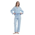 thumbnail image 4 of Apparonia Conjuntos de Pijama para Mujer Ropa de Dormir de Algodón Camisa de Manga Larga con Botones Al Frente y Pantalón Ropa de Dormir Cuello con Solapa Pjs Conjuntos de Descanso Rayas Azul Claro L, 4 of 7