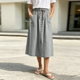 thumbnail image 2 of JGGSPWM Women's Linen Button Down Midi Skirt High Waist A-Line Casual Fashion Summer Vacation Skirt with Pockets Drawstring Cotton Skirts Gray M, 2 of 8