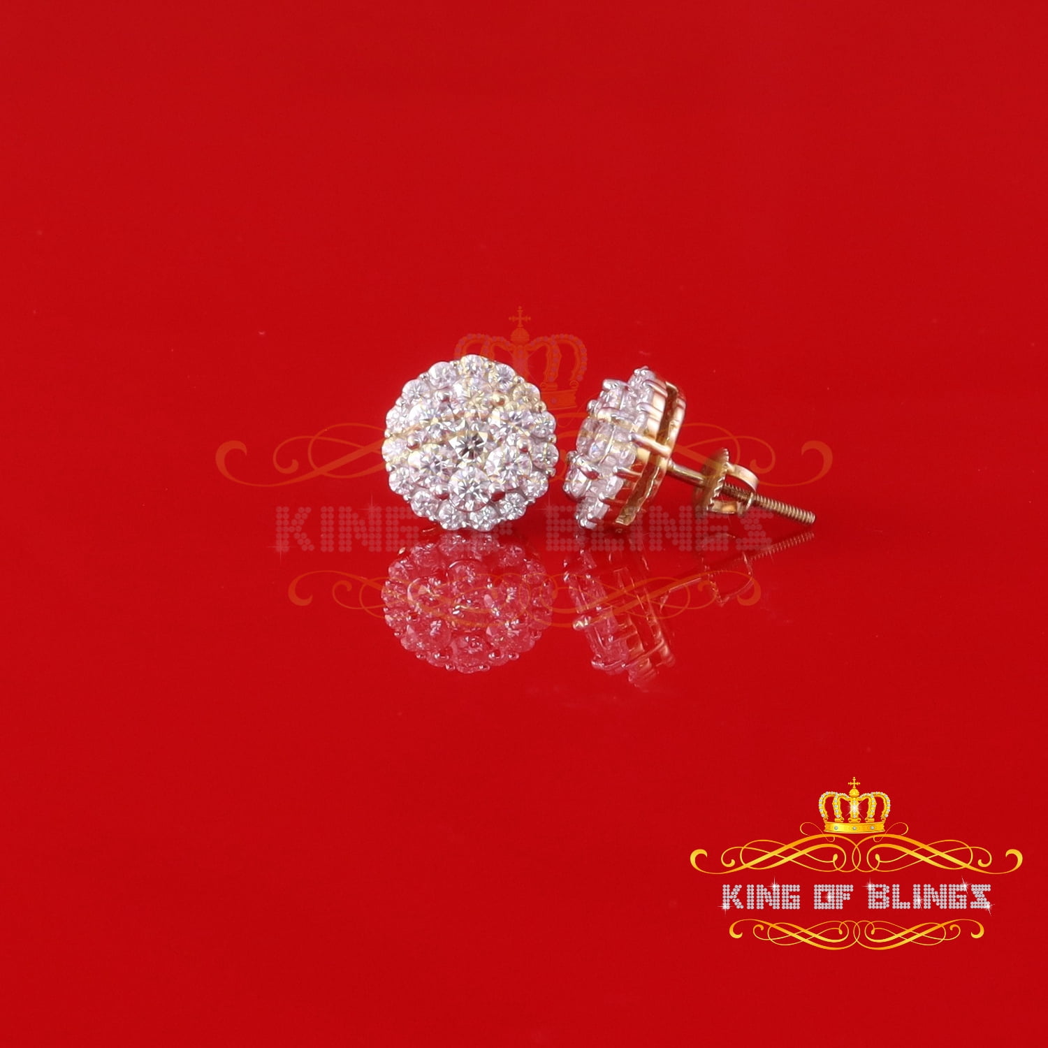 King of Bling's Men's/Womens 925 Silver Yellow 1.66ct VVS 'D' Moissanite Round Stud Earrings