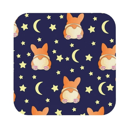 

Bingfone Corgi Lying With Moons And Stars Personalized Coaster Set 4 For Drinks Coffee Table Bar Beer Wine Cup Coasters 4 Inch