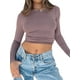 thumbnail image 3 of Mujeres de manga larga Camisetas ajustadas Crewneck Color sólido Athletic Slim Fit Outwear para correr Yoga Base Tees Nituyy Negro, azul, rosa, blanco. Top peplum de manga larga, 3 of 5