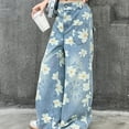 thumbnail image 4 of TOWED22 Girl's Floral Baggy Wide Leg Jeans Y2K Zipper Fly Washed Denim Pants with Pockets,Navy,9-10 Y, 4 of 7