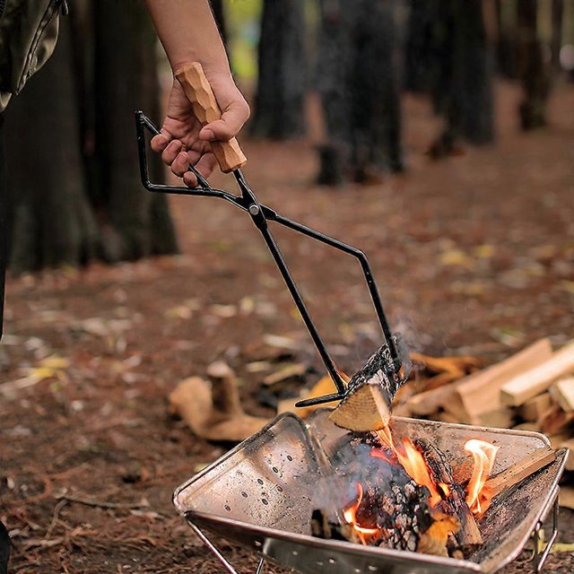 Iron Charcoal Tongs Outdoor Camping Bonfire BBQ Firewood Clip Tool Stovse Fire Charcoal Tongs Wood Handle Firewood Clamp