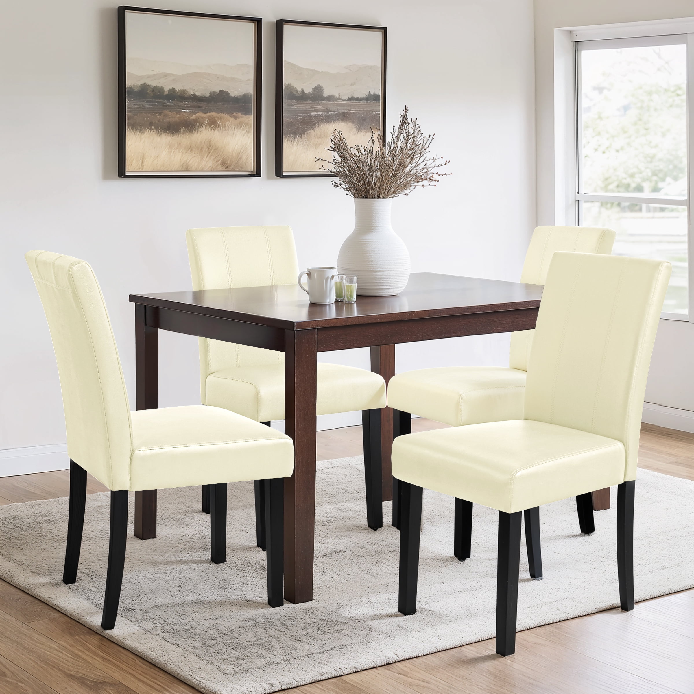 Subrtex Faux Leather Indoor Dining Chair Set of 4, Modern Mid-Century Chairs for Home, Ivory