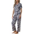 thumbnail image 4 of Unique Bargains Women's Pajama Set Silk Short Sleeves and Pants Floral Satin Sets, 4 of 5