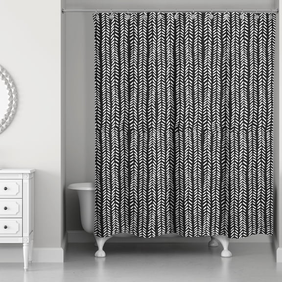 Creative Products Black Herringbone Pattern 71x74 Shower Curtain