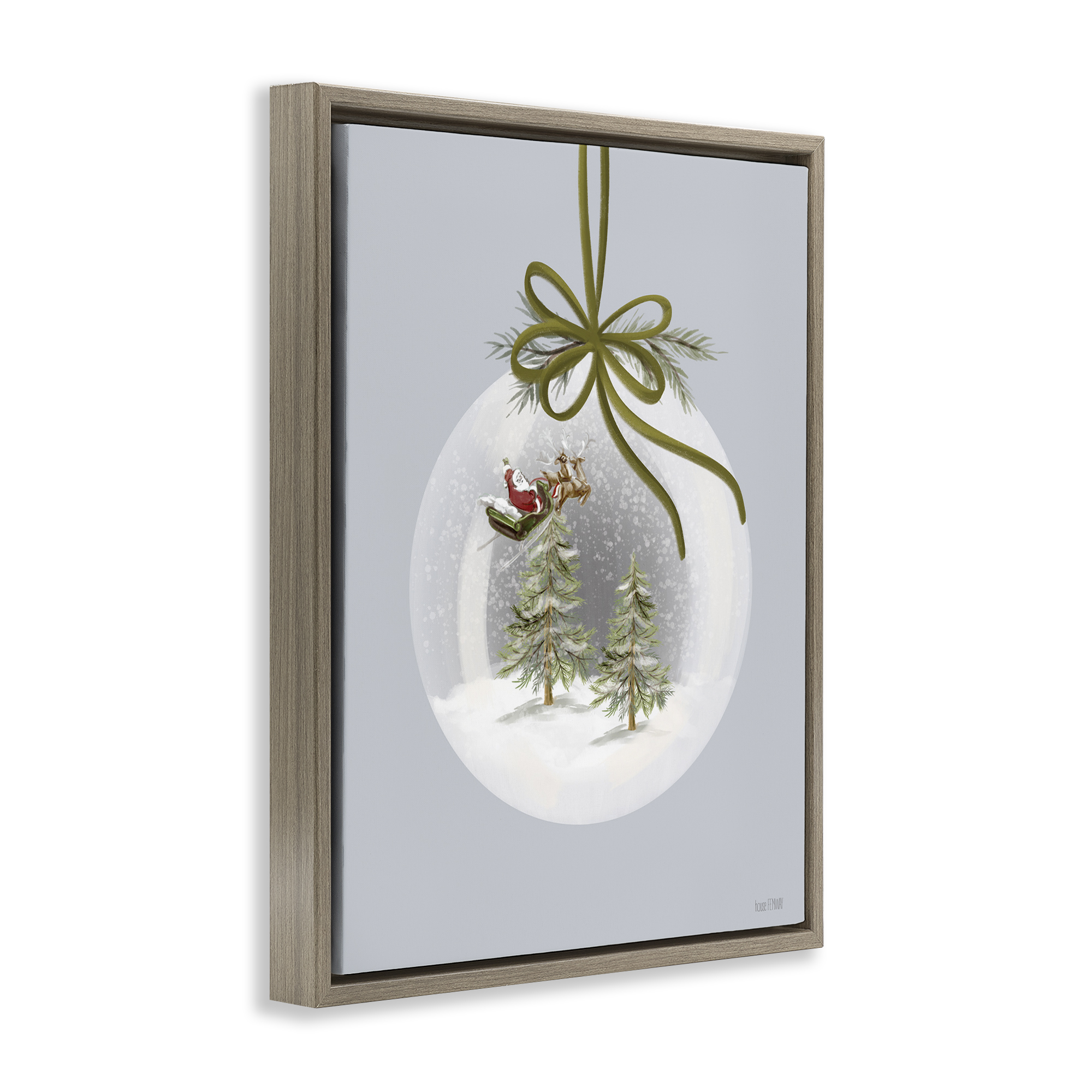 Stupell Industries Santa Sleigh Snowglobe Holiday Painting Brown Floater Framed Art Print Wall Art, 17 x 21