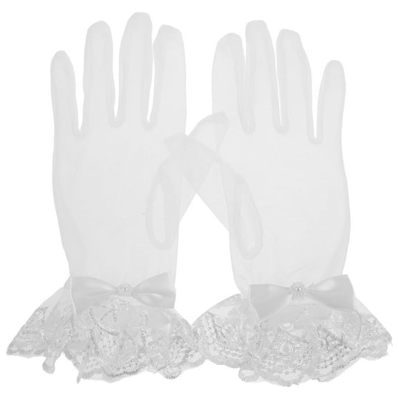 PENIKOKO Women's Elegant White Lace Gloves, Comfortable Fit, Perfect for Weddings, Tea Parties, Short Size