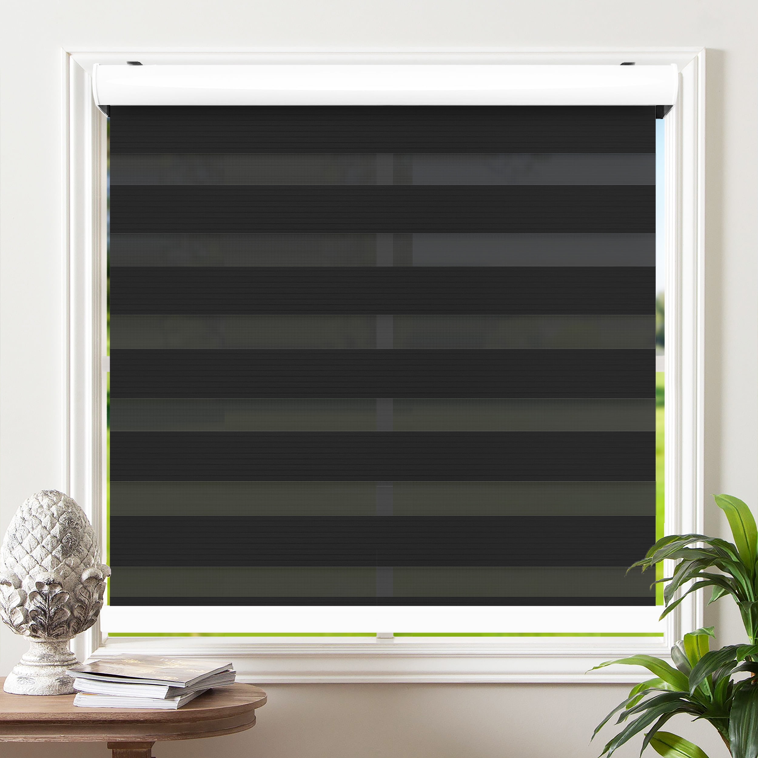 Dual Layer Sheer Blinds Window Treatment Cordless Zebra Roller Shades 