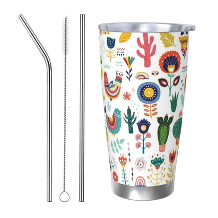 

Logiee Alpaca Flower Print 20OZ Car Cup with Lid Stainless Steel Vacuum Insulated Double Wall Travel Tumbler Durable Insulated Coffee Mug Thermal Cup with Straw-Straw Three-piece Set