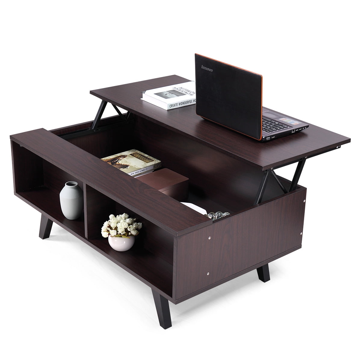 Kepooman Wood Lift Top Coffee Table with Hidden Compartment and Storage Shelves Modern Furniture Kepooman Wood Lift Top Coffee Table with Hidden Compartment and Storage Shelves Modern Furniture