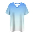 thumbnail image 6 of WCMZJ Plus Size Tops for Women Summer Trendy Criss Cross V Neck Shirts Print Oversized Casual Loose Fit Tunic Tops Sky Blue XL, 6 of 6