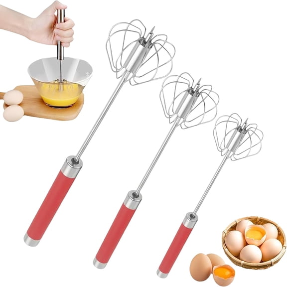 Easy Whisk Stainless Steel Hand Push Egg Beaters, Semi Automatic Rotary Whisk for Eggs, Cream, Batter and Sauces