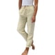 thumbnail image 1 of Pantalones elásticos de cintura alta y pierna ancha para mujer - Algodón y lino, color liso retro, para todas las estaciones, corte recto holgado, lavado a máquina/a mano, tallas S-XXL, 1 of 5