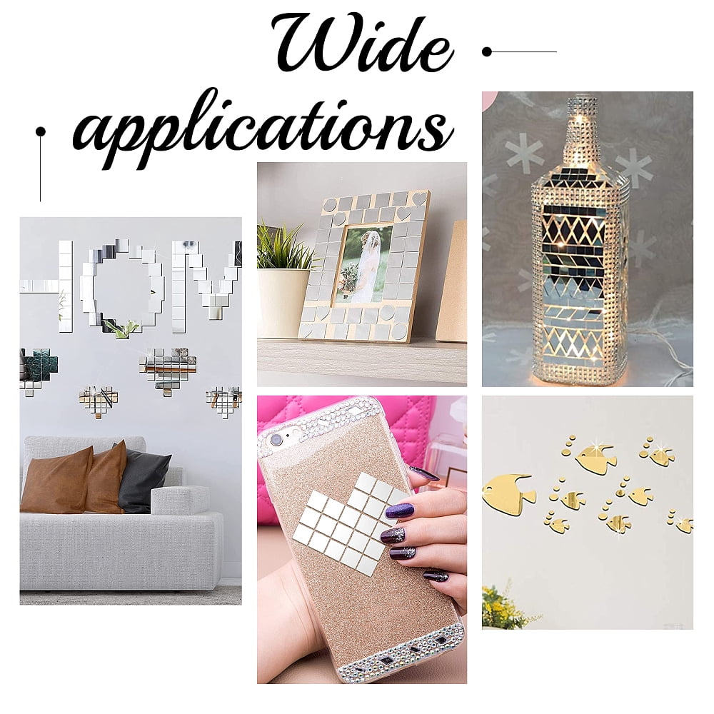 200pcs 1 Inch Square Mosaic Tiles Decorative Adhesive Acrylic Mirror Craft Mini Mirror Tiles Small Decorative Glass Mirrors for Arts Crafts