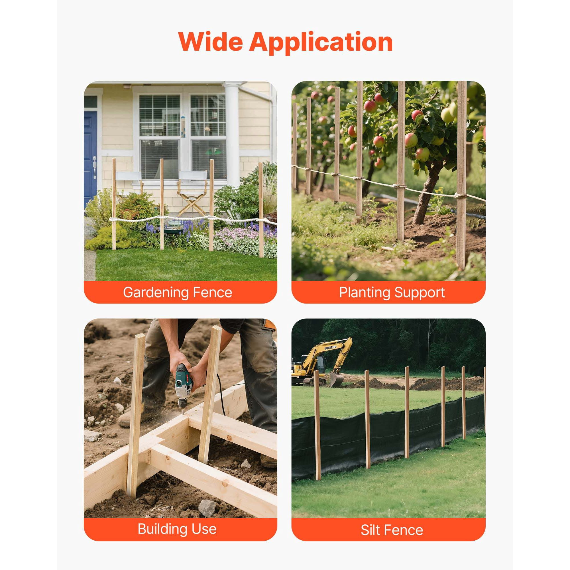 Wooden Garden Stakes 20-Pack, Natural Fir Wood, Pointed Bottom, Multiple Sizes, for Plant Support Fence Marking