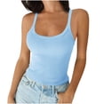 thumbnail image 3 of SROBPTY Womens Summer Basic Camisole, Tank Tops for Women, Women's Solid Adjustable Slim Sleeveless Camisole Tank Top Light Blue,XXL, 3 of 5