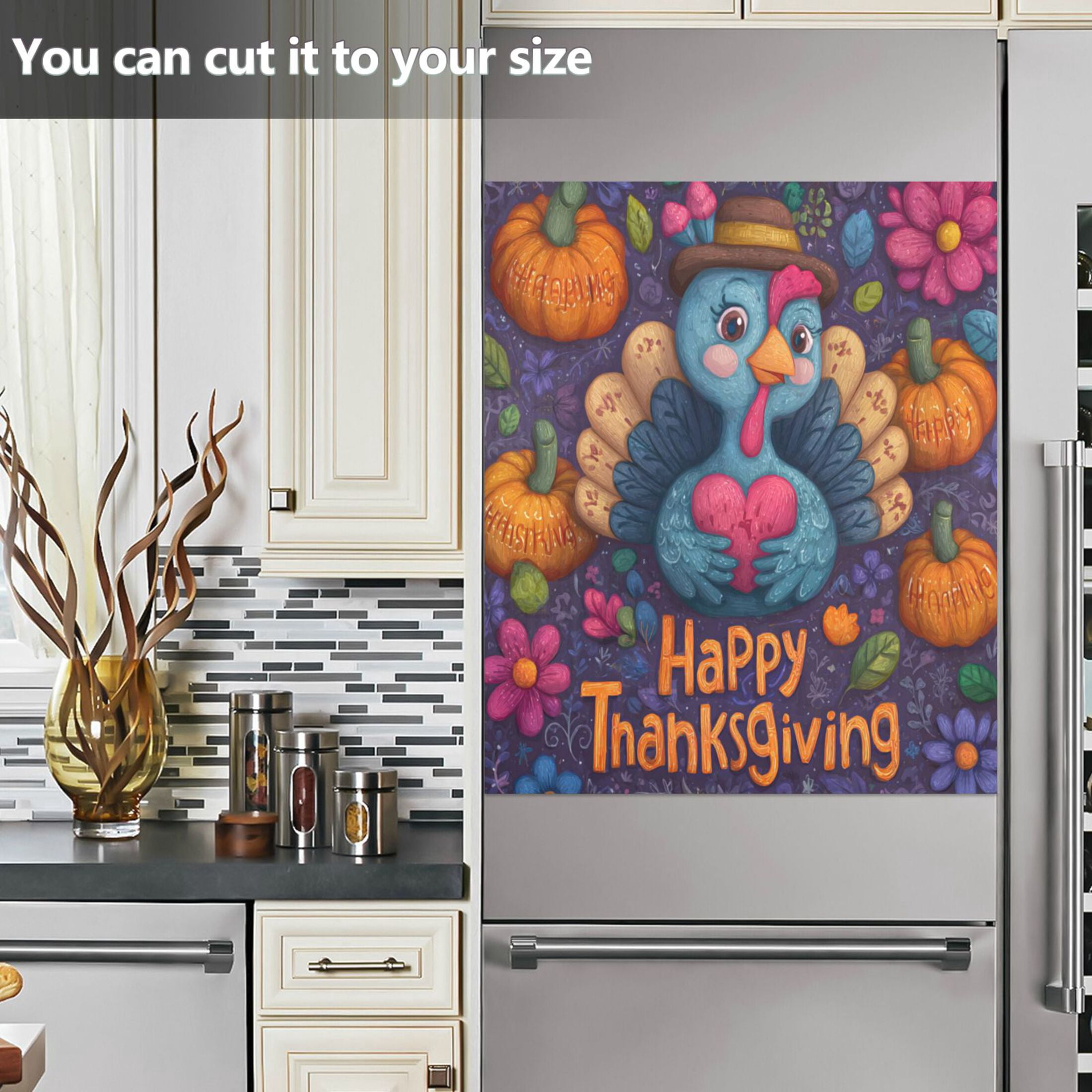 Dishwasher Magnetic Refrigerator Magnet Cover Sticker Home Decorative 23"x26" Thanksgiving Turkey Design