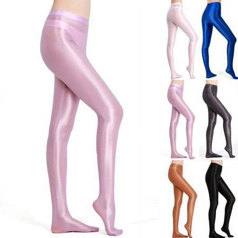 Women Seamless Satin Oily Glossy Silky Leggings High Waist Pantyhose  Glitter 