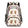thumbnail image 2 of Highland Cow and Flower Print Backpack for School, Cute School Bag with Adjustable Shoulder Straps and Padded Back, 16.9"x12.6"x5.9", 2 of 5