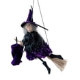 thumbnail image 2 of Halloween Hanging Witch on Broom Pendant Prop, Flying Witch Wall Decor Wizard Ornament for Bedroom Porch Tree Patio Restaurant, 2 of 9