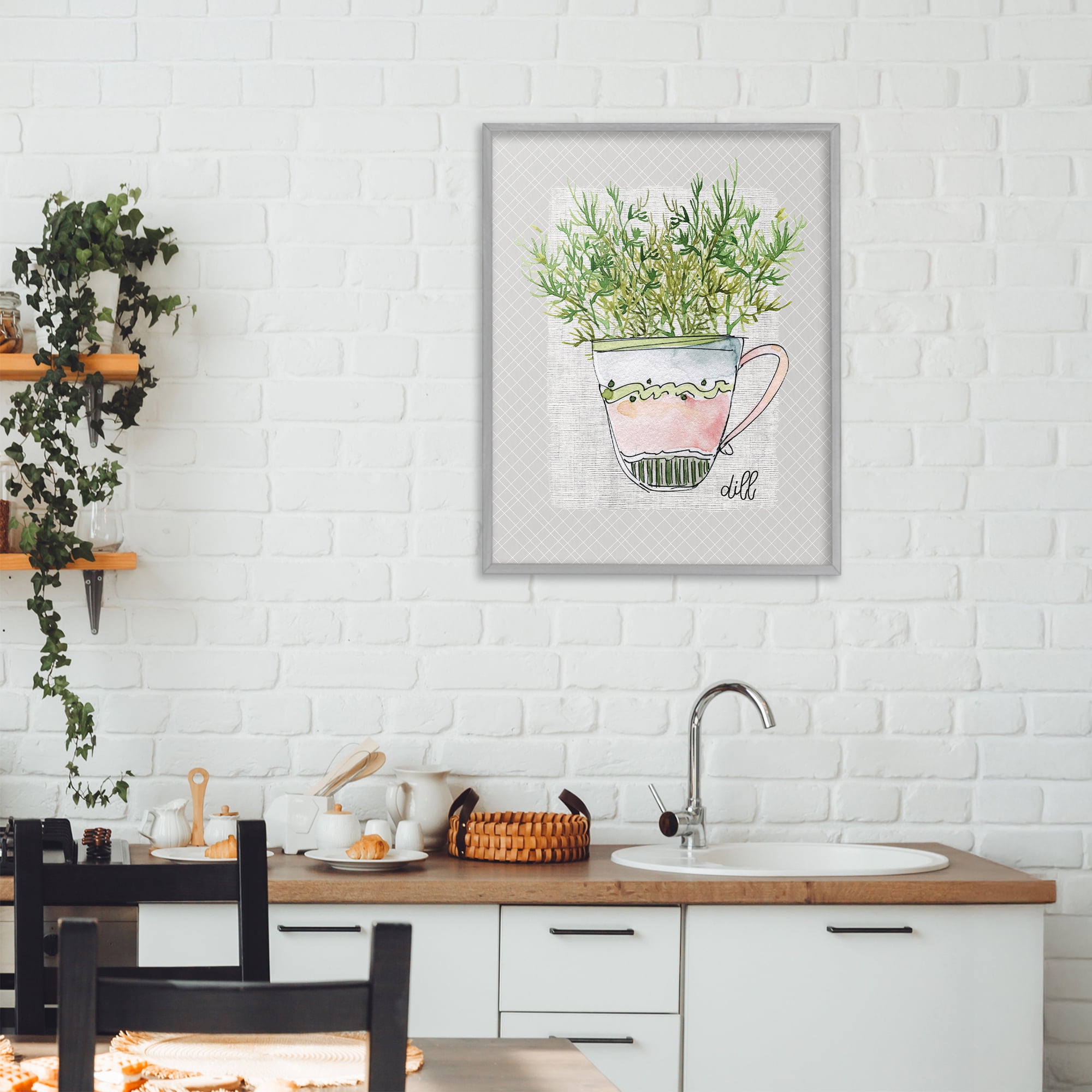Stupell Industries Dill Herb Mug Gray Framed Giclee Art, design by Livi Finn
