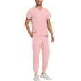 thumbnail image 4 of Medical Scrub Set for Men, Modern V Neck Scrub Top & Jogger Pant with 8 Pockets Professionals Soft Stretch Athletic Nursing Uniform Workwear (Pink), 4 of 6