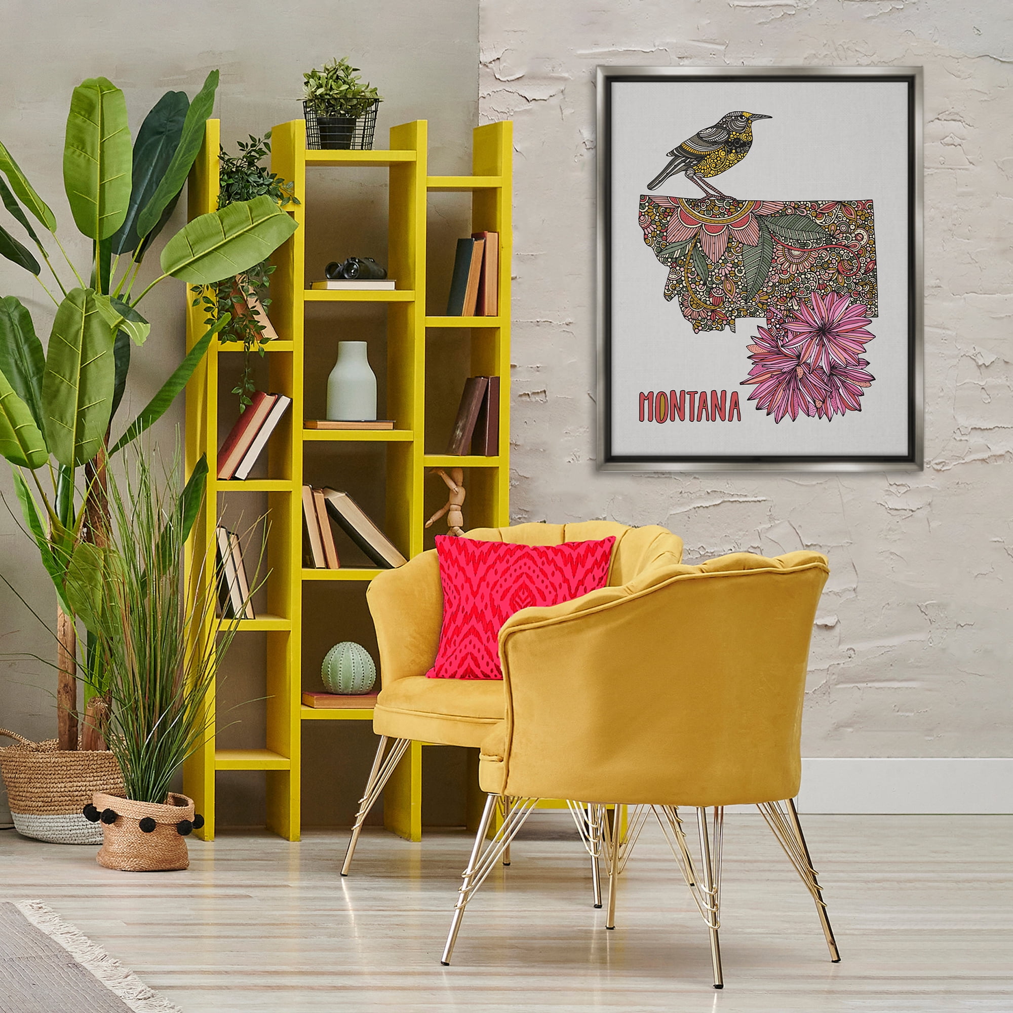 Stupell Industries Floral Montana State Botanical & Floral Painting Gray Floater Framed Art Print Wall Art, 25 x 31