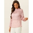 thumbnail image 3 of Blusas de manga larga de encaje para mujer Blusas florales elegantes con cuello con volantes Rosa M, 3 of 6