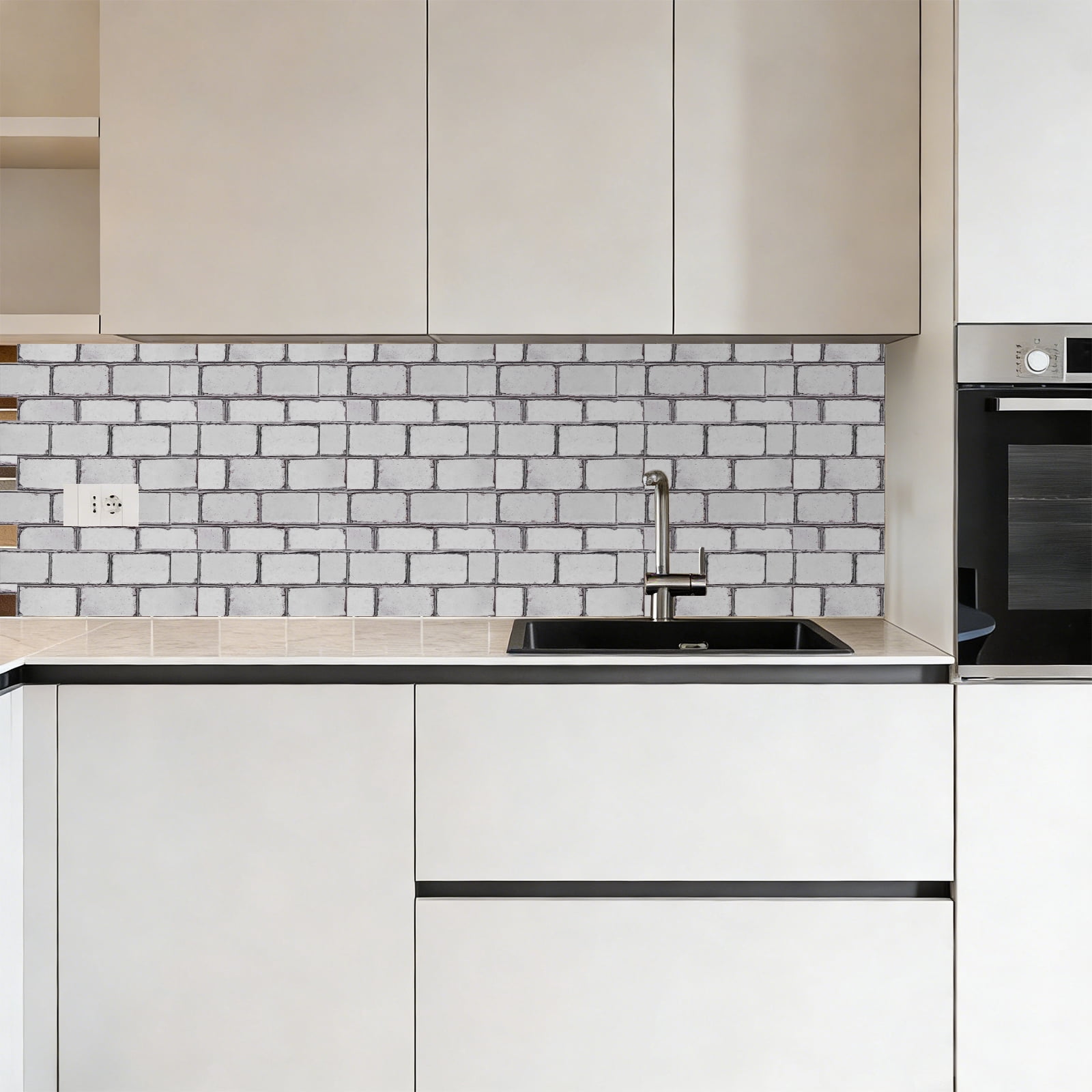 Uxcell 10Pcs Peel and Stick Backsplash Tiles 10.6" x 10.6" 3D Thickened Stone Texture Self-Adhesive Tile Stickers Wallpaper Wall for Kitchen Bathroom Bedroom, Retro White