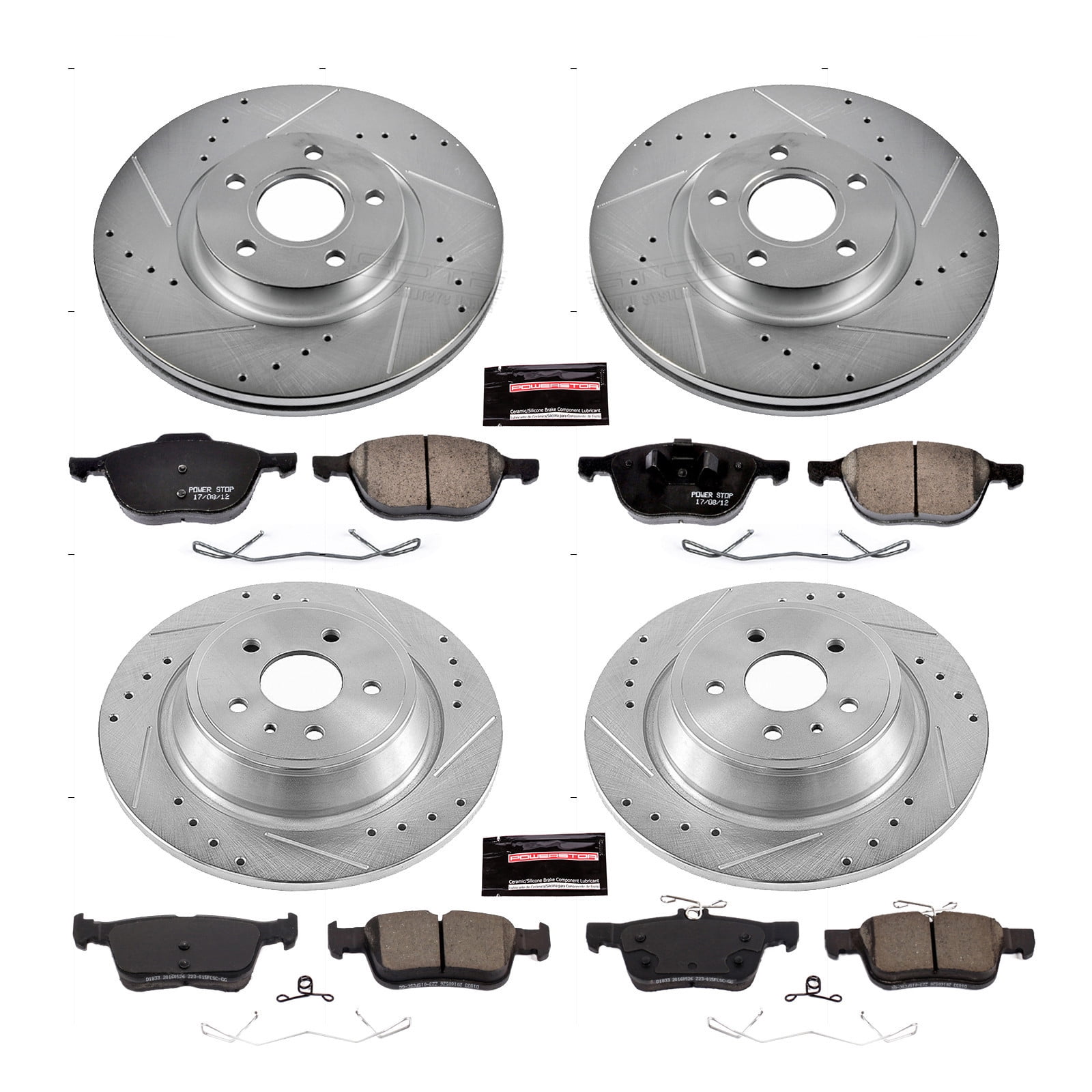 PowerStop Front and Rear Z23 Evolution Sport Carbon-Fiber Ceramic Brake Pad and Drilled & Slotted Rotor Kit Fits: FORD Select Models K7571