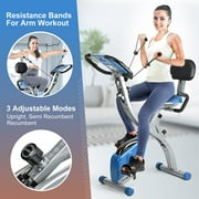 Wonder Maxi Folding Magnetic Exercise Bike, Upright Recumbent Indoor Workout Bike with Front and Back Arm Resistance Bands LCD Monitor (Blue)