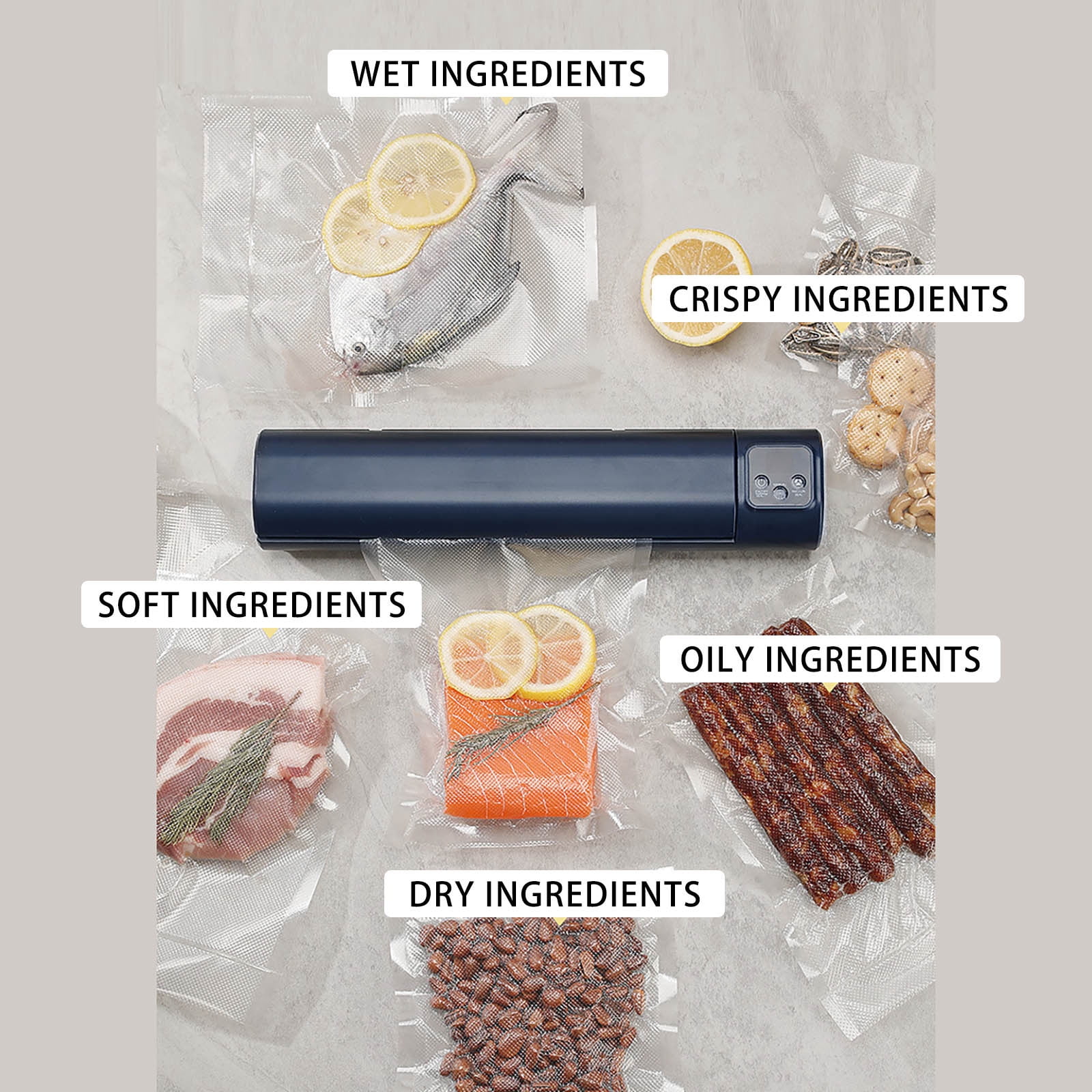 Food Vacuum Sealer Machine Automatic Air Removal Portable Sealing System, ABS, 1500mAh Rechargeable, Dry/Wet Modes, 10 Vacuum Bags Included