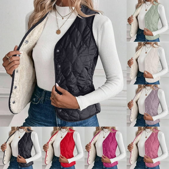 Shadoumai Women Winter Cotton Vest Sleeveless Jacket Lightweight Short Warm Layer Waistcoat Outdoor Wear