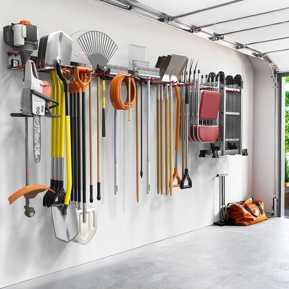 Garden Tool Organizer Wall Mounted, Garage Folding Chair Storage Rack, Tools Rack for Shovels, Rakes, Broom, Ladders, Hooks for Keyhole Style Shelving Unit(13 pcs)