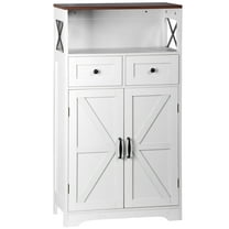HomGarden Floor Storage Cabinet Large Farmhouse Kitchen Pantry Cabinet W/Drawers & Doors & Shelves for Home, Bathroom, Entryway, Living Room, White