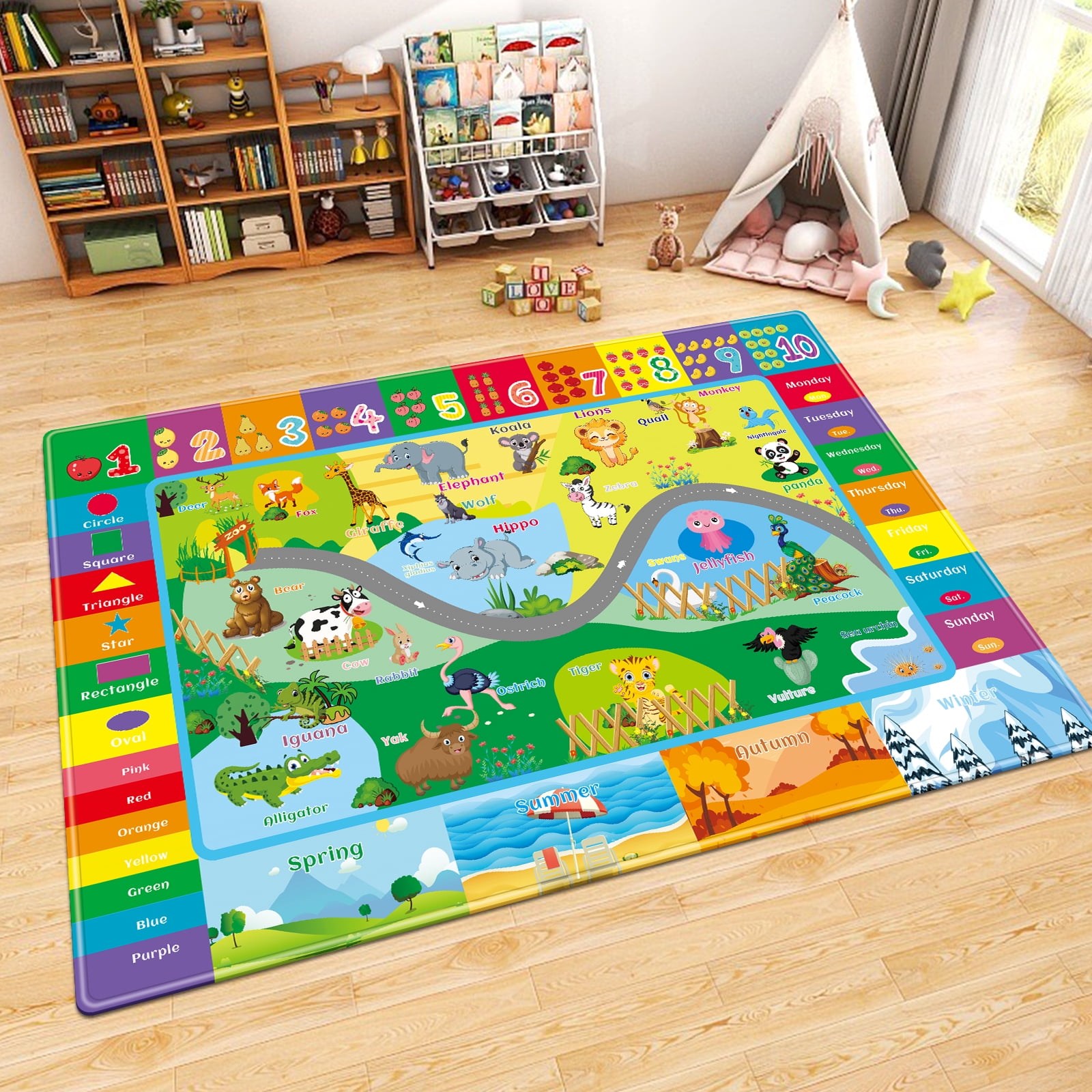 Kids Rugs Play Mat, Animals Zoo Play Rug for Playroom, Fun Playmat ABC Alphabet Educational Area Rug, Kids Baby Floor Mat, Kids Play Rug for Nursery Classroom Bedroom (110.2X78.7 INCH)