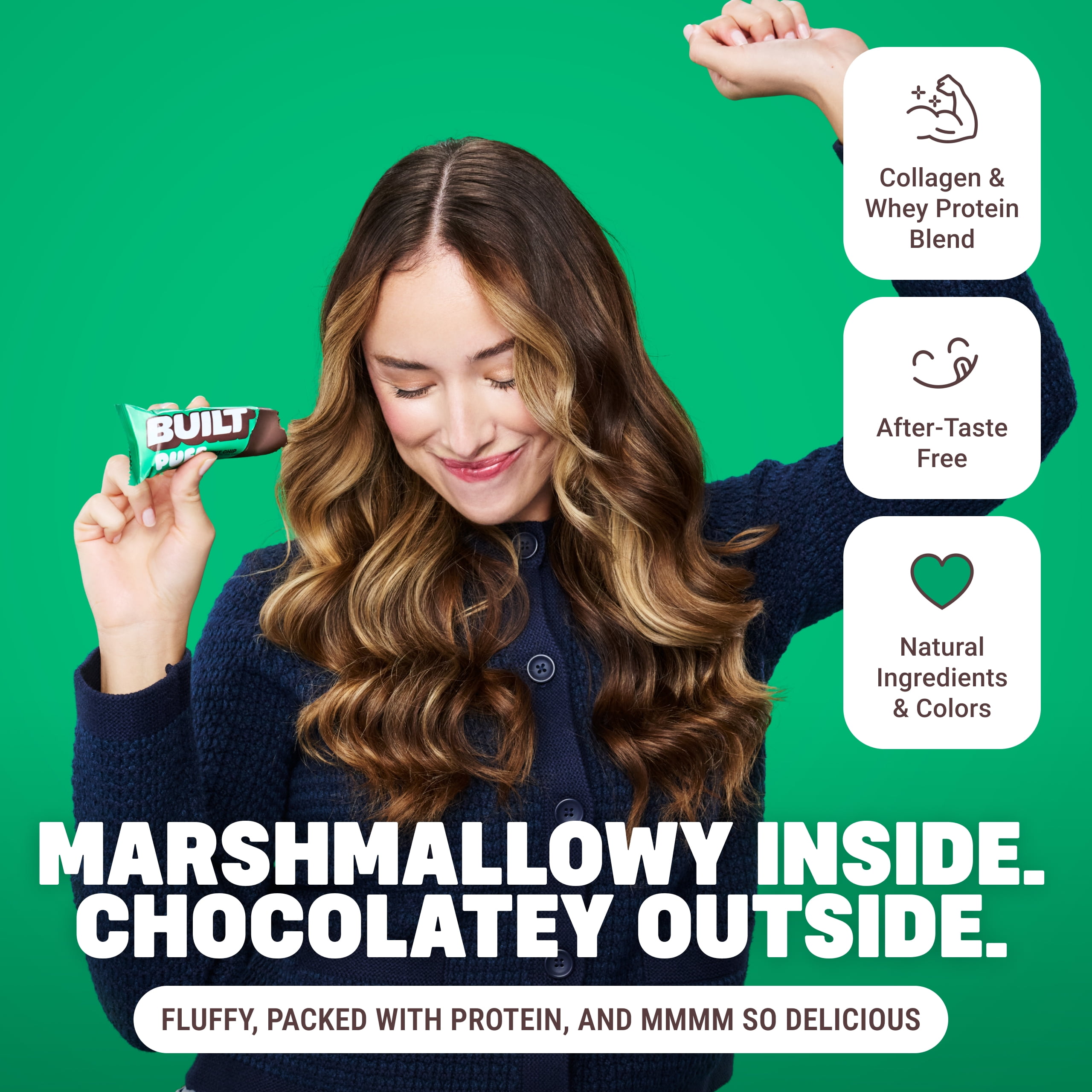 BUILT Bar, Puff Protein Bar, Mint Chip, 17g Protein, Collagen, 140 Calories, 4 Count Box, 1.41 oz Bars