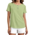 thumbnail image 2 of Women Work Out Tops Sawvnm Women's Fashionable Casual Vacation Everyday Solid Color Button-down Crew Neck Short Sleeves Top Tank Tops for Women Green XL, 2 of 9