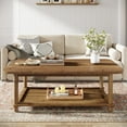 thumbnail image 4 of Finmind 47" Solid Wood Coffee Table, Rectangle Center Table with 2-Tier Storage, for Living Room, Brown, 4 of 10