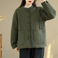 thumbnail image 2 of Fewfanhot Fall Jackets for Women Quilted Crew Neck Button Down Lightweight Puffer Padded Winter Outwear with Pockets, 2 of 7