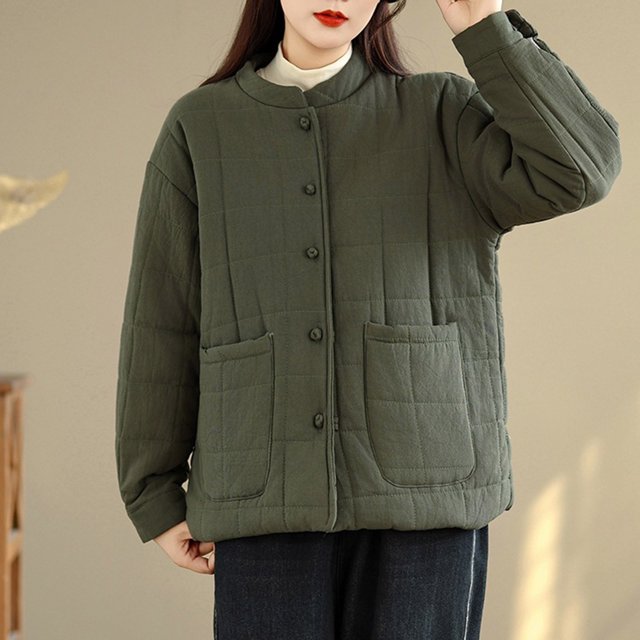Ailaofu Veste Matelassée pour Femmes Col Rond Boutonnée Légère Matelassée d'Hiver avec Poches