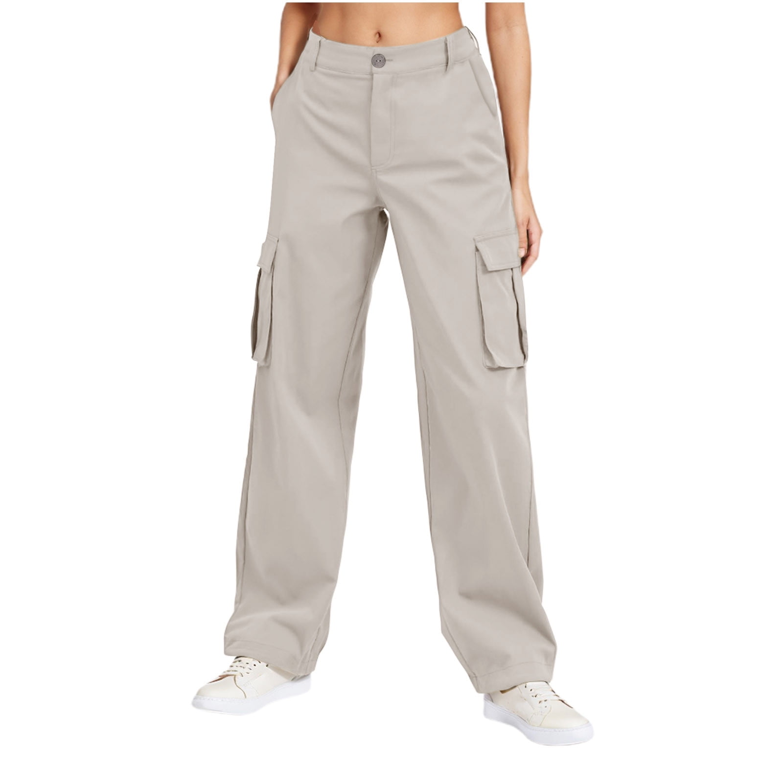 Cargo Womens Pants Backpacking Hiking Straight Leg Camping Solid Full Length High Waisted Yellow Pants with Pockets - image 2