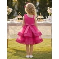 thumbnail image 6 of IBTOM CASTLE Toddler Kids Girls Pageant Sequin Flower Dress, Shiny Asymmetric Shoulder Formal Party Tiered Tulle Gowns 2-8T Red, 6 of 7